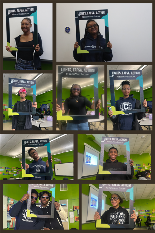 Students holding the FAFSA frame